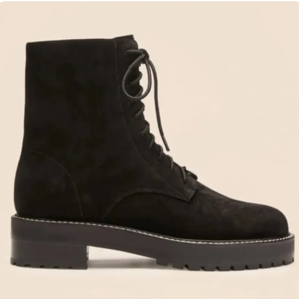 Reformation Sienna Black Suede Lace Up Combat Boots